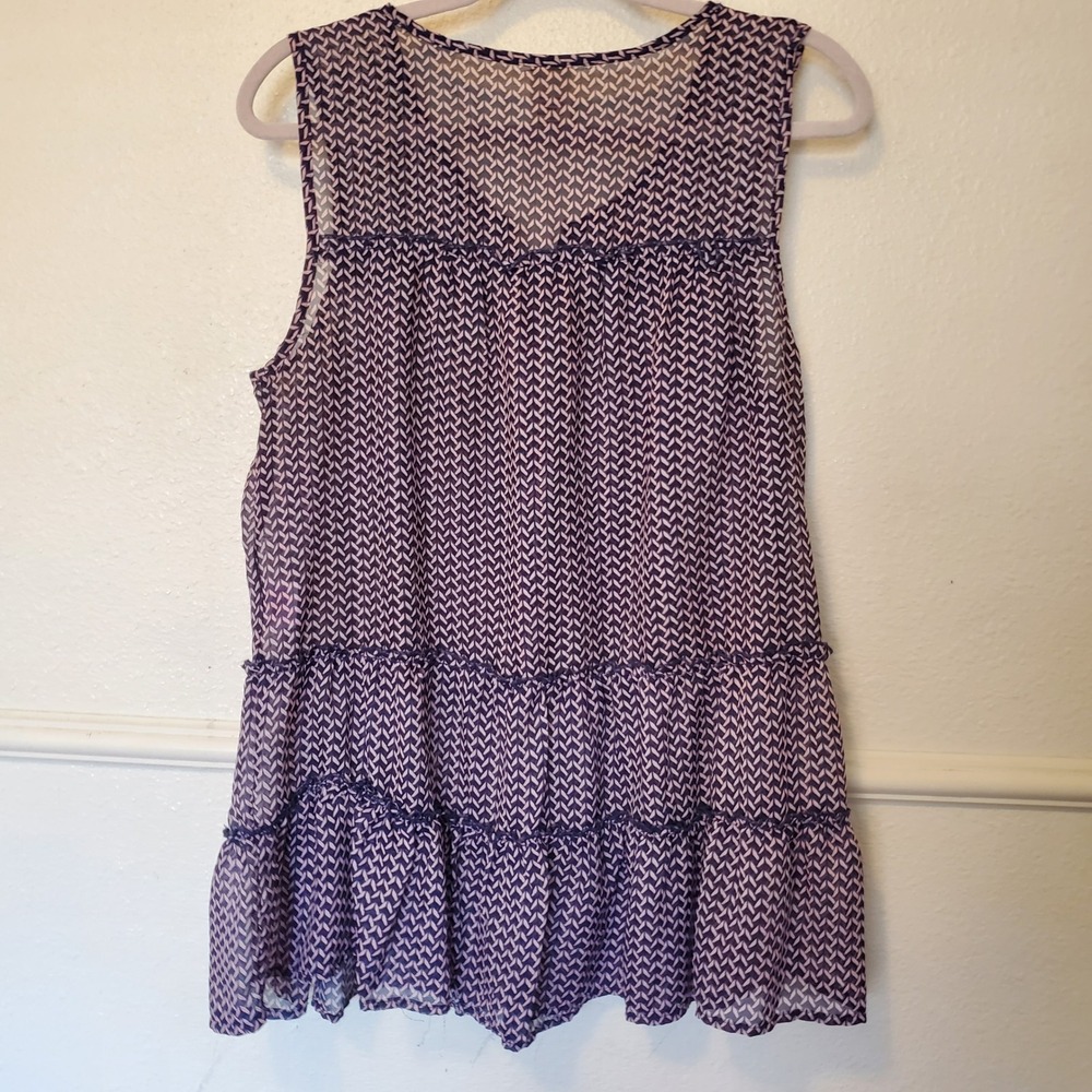 Faded Glory Womens Navy Blue White Geometric Tiered Sleeveless Tunic Blouse Sz L - Picture 8 of 12